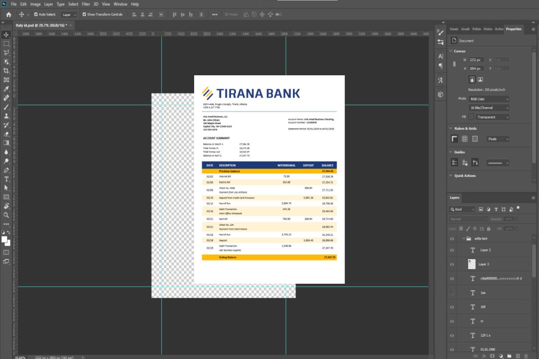 Modèle Word et PDF de relevé de compte de l'entreprise de Tirana template Modèle Word et PDF de relevé de compte de l'entreprise de Tirana template